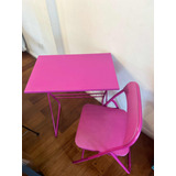 Escritorio Con Silla Plegable Color Fucsia 75 Cm De Alto 