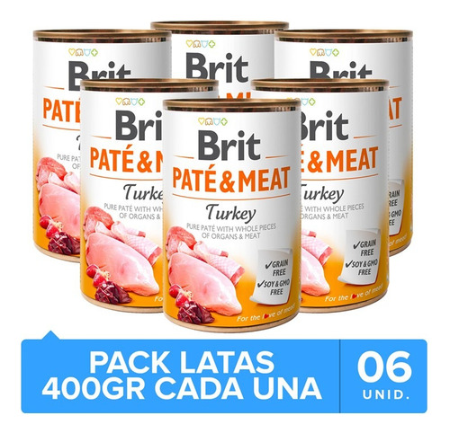 6 X Latas Brit Care Paté & Meat Turkey 400gr C/u Para Perro