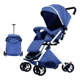 Coche Paseador Para Bebe Tipo Maleta + Toldillo 609-2 Color Azul Chasis Blanco