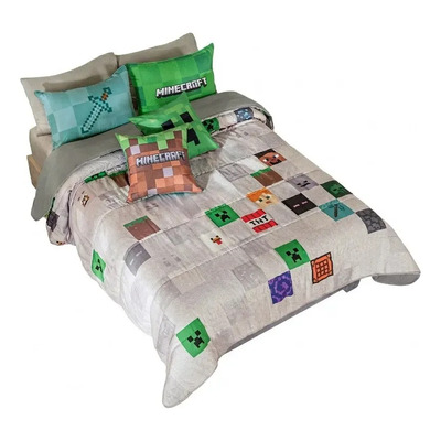 Juego De Edredon Minecraft Individual Vianney Con Funda De Almohada Gris Cuadros