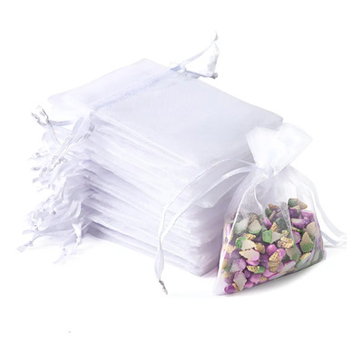 Pack De 100 Bolsas De Organza Blancas Con Cordón Para Joyas Y Dulces Blanco
