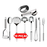 Kit 10 Talheres Utensílios 100% Inox Jogo Completo Conchas