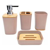 Set Baño X4 Piezas Plástico Bambu Cuadrado Master