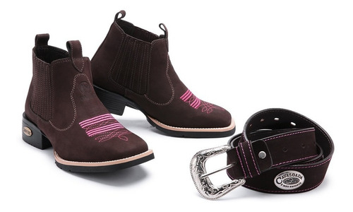 Kit Bota Texana + Cinto Feminino Bico Quadrado Couro Country