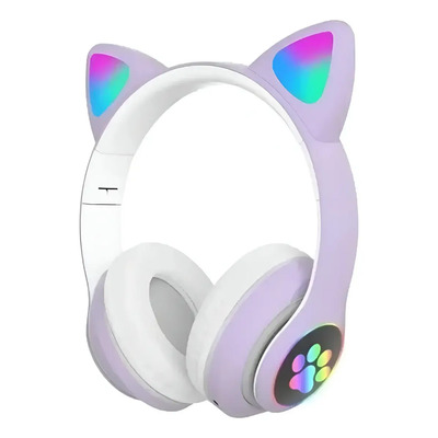 Diadema Gato Auriculares Bluetooth Colorido Led Luminoso Color Violeta
