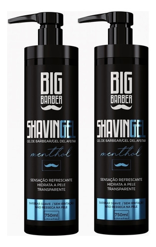 Shaving Gel De Barbear Big Barber 750ml Menthol Shaver 2 Und