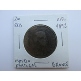 Antigua Moneda Imperio Portugal 20 Reis Bronce Año 1892