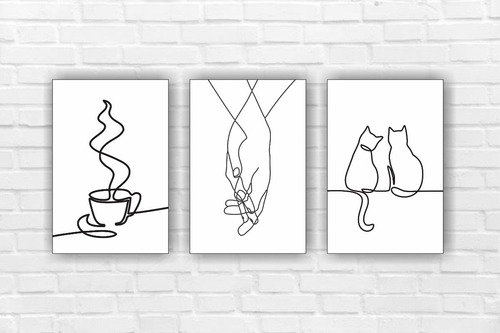 Kit Quadros Decorativos 20x30 (3 Unid) - Kit Gato E Cafe