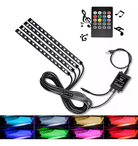 Tiras 48 Led Rgb Interior Control Remoto Luz Para Auto Usb