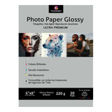 5 Papel Fotográfico Glossy 6x8 220grs. Media Carta 20hojas