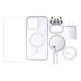 6 Kit Cargador Magsafe Para iPhone 20w+audifono+funda+mica