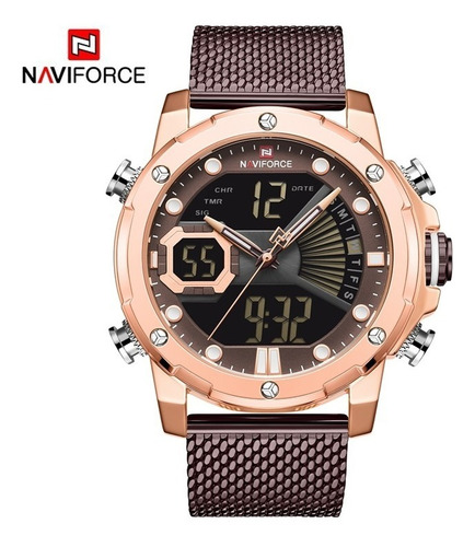 Espectacular Naviforce Nf9172s, Dual Time, Luz Halogena