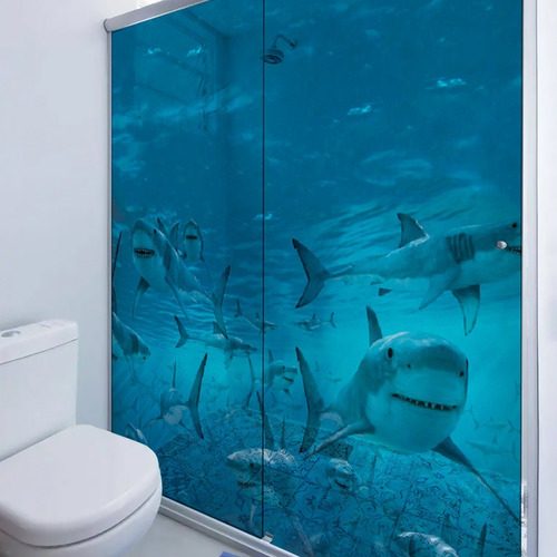 Adesivo Para Box Banheiro Tubarão Oceano 3d A Prova D'água