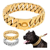Collares De Acero Inoxidable Para Perros Grandes - Plato Oro Color Dorado Huesos Tamaño Del Collar 18 Inches/46cm
