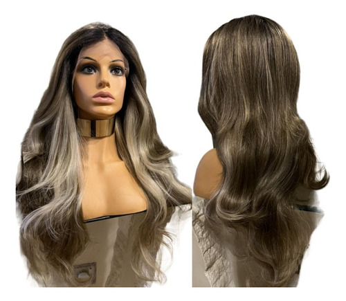 Peruca Front Lace Ondulada, Castanho, Mechas, Ombre Hair