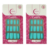 Unhas Postiças Fhaces Colors Azul Piscina U3096 - Kit C/2un