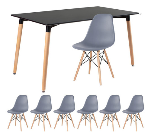 Mesa De Jantar Eames 80 X 140 Preto + 6 Cadeiras Eiffel Dsw