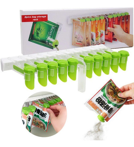 Organizador De Cocina Condimentos Especias Para 10 Bolsas Color Verde