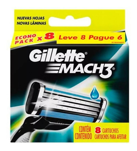 Gillette Mach 3 Regular Carga Mach3 Refil Com 8 Cartuchos