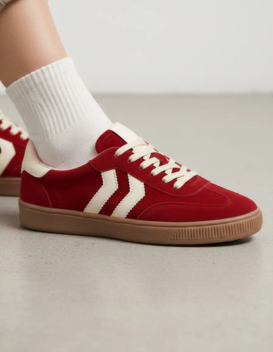 Tenis Dama Rojo, Casual Tipo Samba En Tendencia, Planos, Mona Company, Zapato Cómodos Mujer.