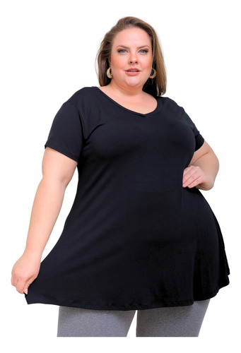 Blusa Bata Manga Curta Feminina Plus Size Evasê Gg Ao G3