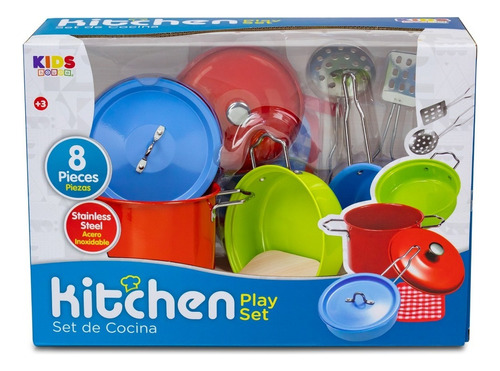 Kids House Set De Ollas De Juguete, Juego De Bateria Para Niños Y Niñas, Accesorios Para Cocinita, Juego De Ollas Y Sartenes De Acero Inoxidable Con 8 Piezas (multicolor)