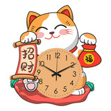 Reloj De Pared Con Diseño De Gatos De La Suerte, L
