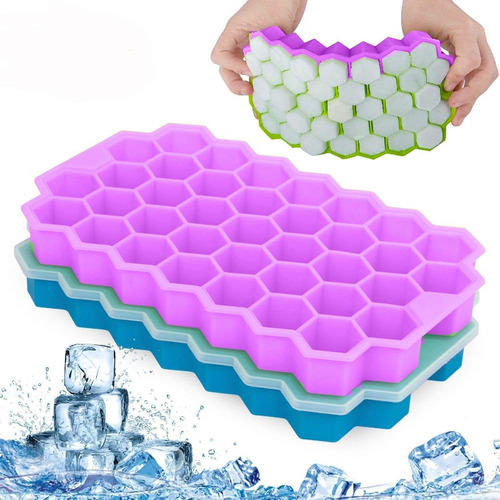 2 Moldes Silicon C/tapa 74 Cubos Hielo Cocina Cóctel Whisky Color Rosa