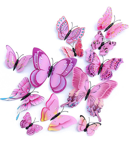 48 Pcs Mariposa Rosa Pared Decoración Pegatinas Para Fiesta