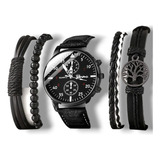 Set Reloj Caballero  Negro Con Set Pulseras