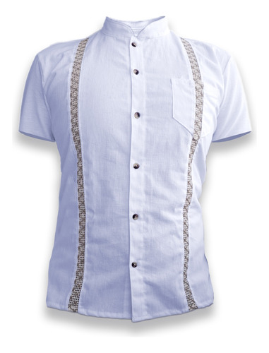 Guayabera Hombre Manga Corta Cuello Mao Tejido Manta 