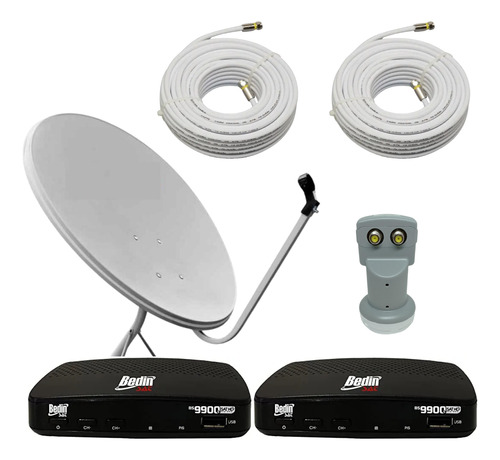 Kit Antena 2 Recetpores Bedin Lnb Duplo E 2 Cabos