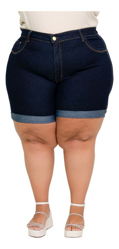 Shorts Meia Coxa Jeans Plus Size Malev Cintura Alta 