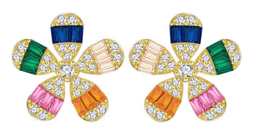 Aros Aretes Mujer Flor Margarita Plata S925 Oro 14k Cristal