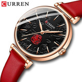 Relojes De Cuarzo De Cuero De Lujo Curren Para Mujer 9078 Color De La Correa Rojo