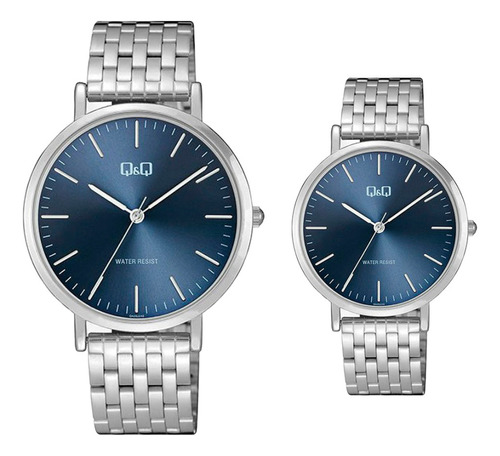 Relojes Pareja Duo Qyq Acero Quartz Q&q Plateado + Estuche