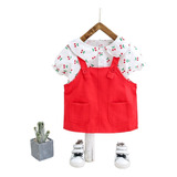 Conjunto De Falda Con Estampado De Cerezas Y Tirantes De Dos