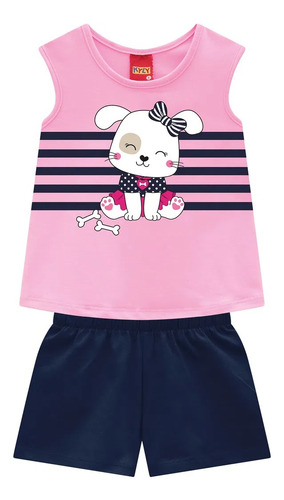 Regata Feminina Kyly Estampado Cachorrinho + Short Verão