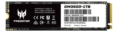 Unidad Ssd Acer Predator Gm-3500 Nvme 1tb Pci Express 3.0 Color Negro