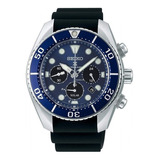 Reloj De Pulsera Seiko Prospex Ssc759 De Cuerpo Color Plateado, Analógico, Para Hombre, Fondo Azul, Con Correa De Silicona Color Negro, Agujas Color Plateado Y Blanco, Dial Blanco Y Plateado, Subesfer