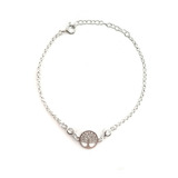 Pulsera Árbol De La Vida Circón Blanco Plata Fina 925