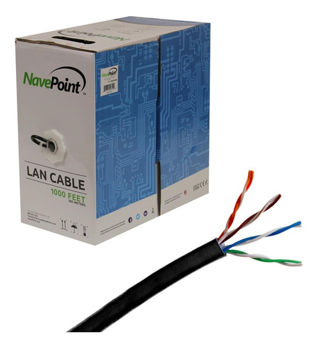 Navepoint Cat6 Riser (cmr), 1000 Pies, Negro, Cable Ethernet