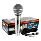 Microfone Profissional Leson Com Fio 3 Metros Mc200 Prata