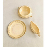 Vajilla De Ceramica Y Chapa De Oro Antigua Set 3 Pzas