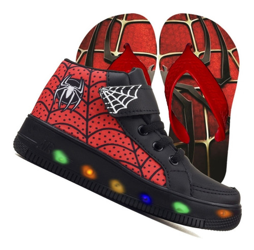 Tenis Infantil Masculino De Led Homem Aranha + Chinelo Novo