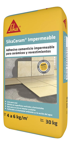 Sika Sikaceram Impermeable Adhesivo Cementicio Bolsa 30 Kgs