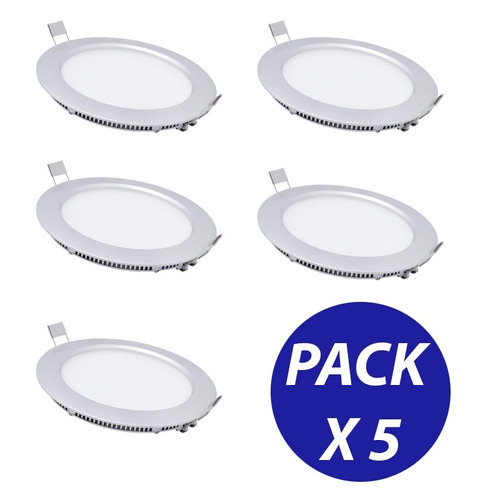 Pack 5 Focos Panel Plafon Led Embutido Redondo 6w / E-roca