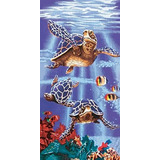 Tortugas De Mar Sobre Arrecife 30 X 60 Algodon Y Velveton 