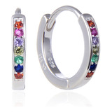 Aros Aritos Argollas Con Piedras De 14 Mm Colores Plata 925