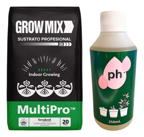 Sustrato Grow Mix Indoor X 20 Lts + Ph Menos (-) 500 Ml Cs